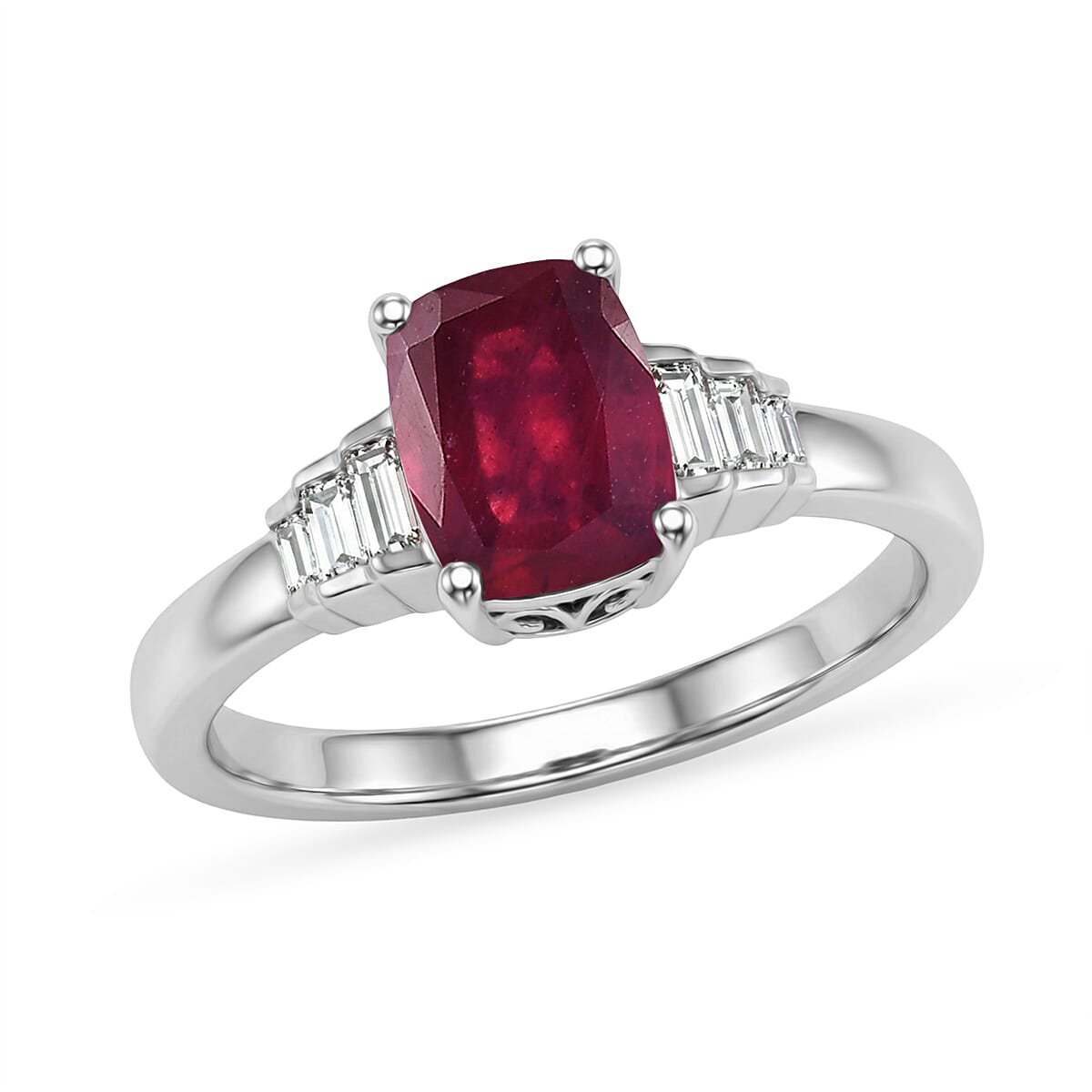 shop lc D'Joy Niassa Ruby (FF) and Moissanite 2.60 ctw Crimson Passion Ring in Rhodium Over Sterling Silver