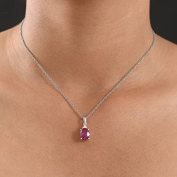 Shop Lc D'Joy Niassa Ruby (FF) And Moissanite 3.75 Ctw Trinity Of Elegance Pendant Necklace In Rhodium Over Sterling Silver 20 Inches