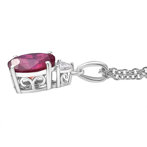 Shop Lc D'Joy Niassa Ruby (FF) And Moissanite 3.75 Ctw Trinity Of Elegance Pendant Necklace In Rhodium Over Sterling Silver 20 Inches