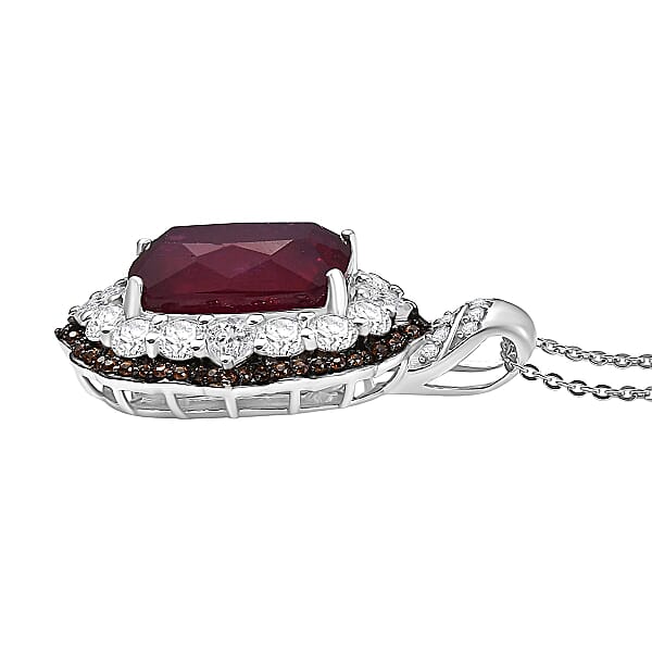 Shop Lc D'Joy Niassa Ruby (FF) And Multi Gemstone 14.90 Ctw Art Deco Pendant Necklace 20 Inches In Rhodium Over Sterling Silver