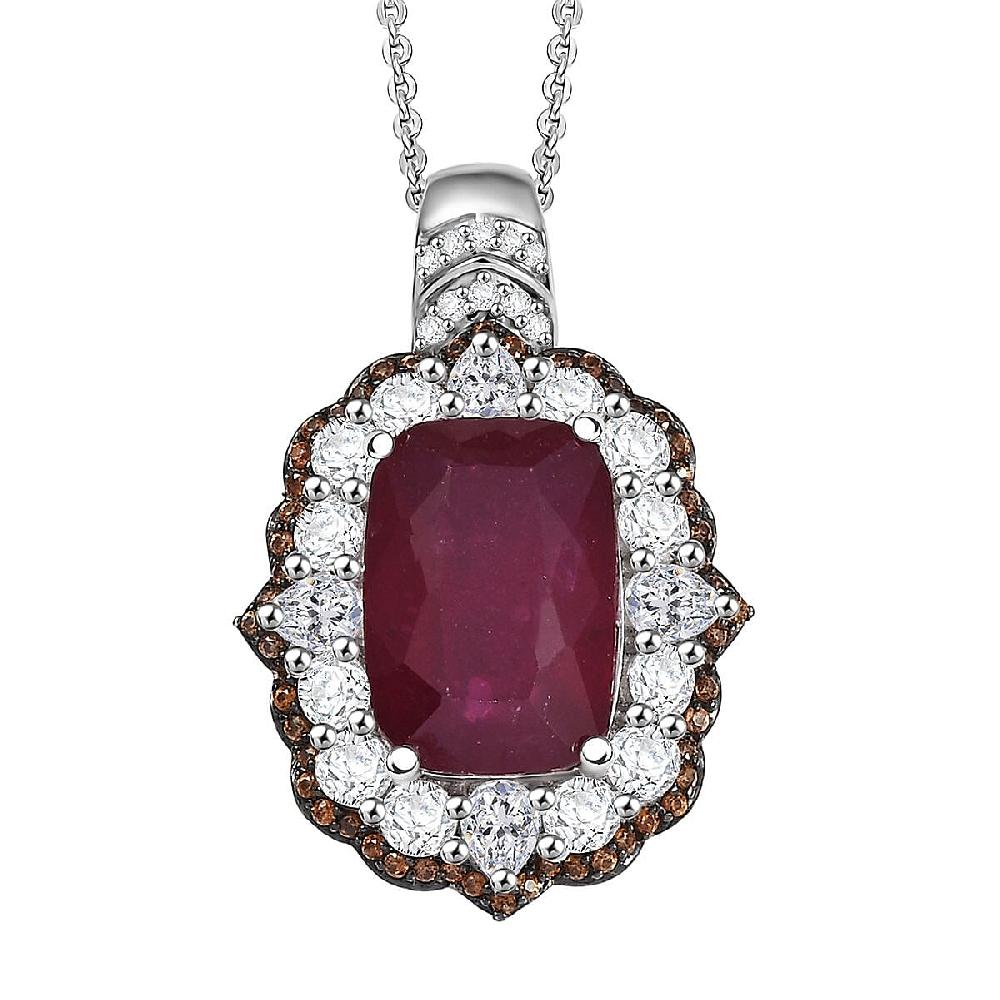 shop lc D'Joy Niassa Ruby (FF) and Multi Gemstone 14.90 ctw Art Deco Pendant Necklace 20 Inches in Rhodium Over Sterling Silver