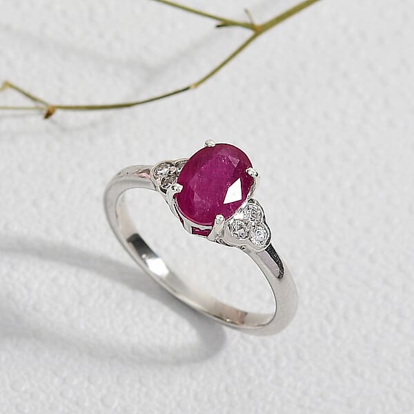 Shop Lc D'Joy Niassa Ruby (FF) And White Zircon 2.10 Ctw Ring In Platinum Over Sterling Silver