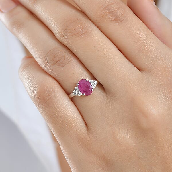 Shop Lc D'Joy Niassa Ruby (FF) And White Zircon 2.10 Ctw Ring In Platinum Over Sterling Silver