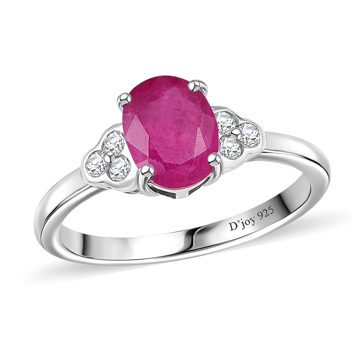 shop lc D'Joy Niassa Ruby (FF) and White Zircon 2.10 ctw Ring in Platinum Over Sterling Silver