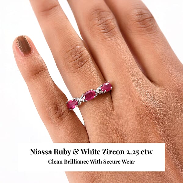 Shop Lc D’Joy Niassa Ruby (FF) And White Zircon 2.25 Ctw Four Leaf Clover Ring In Rhodium Over Sterling Silver