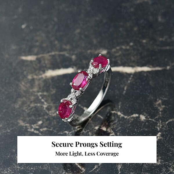 Shop Lc D’Joy Niassa Ruby (FF) And White Zircon 2.25 Ctw Four Leaf Clover Ring In Rhodium Over Sterling Silver