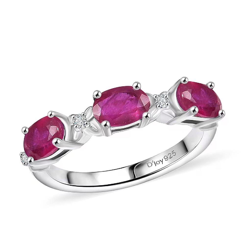 shop lc D’Joy Niassa Ruby (FF) and White Zircon 2.25 ctw Four Leaf Clover Ring in Rhodium Over Sterling Silver