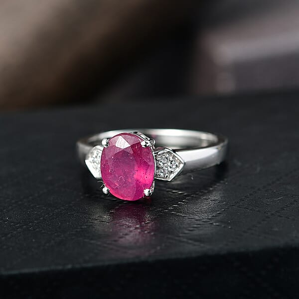 Shop Lc D'Joy Niassa Ruby (FF) And White Zircon 2.75 Ctw Ring In Platinum Over Sterling Silver