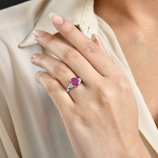 Shop Lc D'Joy Niassa Ruby (FF) And White Zircon 2.75 Ctw Ring In Platinum Over Sterling Silver