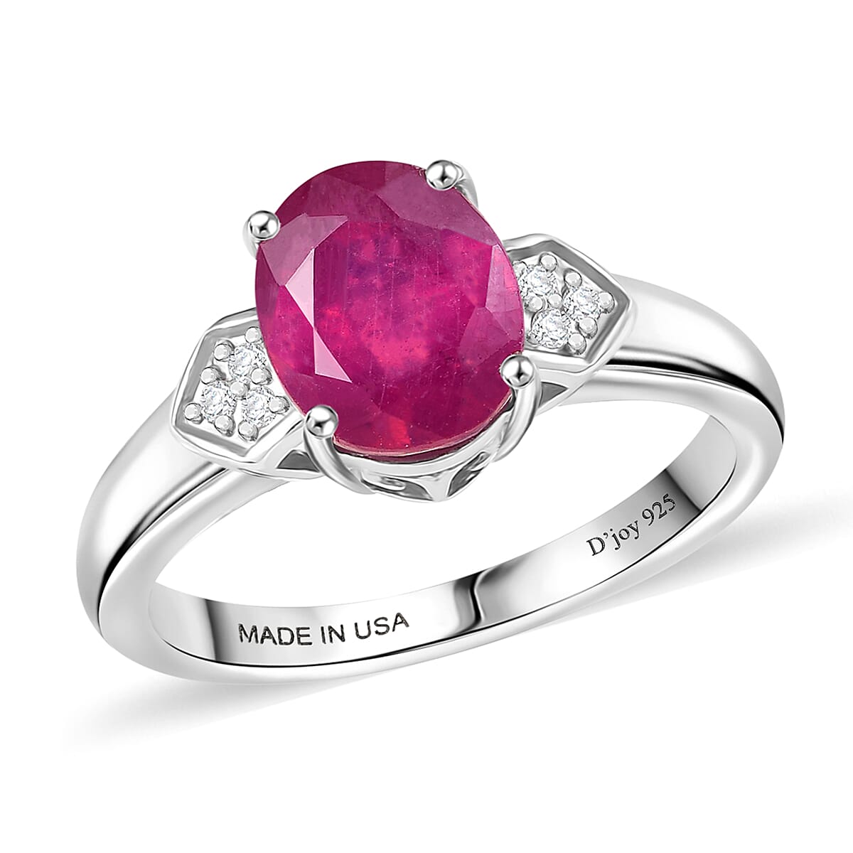 shop lc D'Joy Niassa Ruby (FF) and White Zircon 2.75 ctw Ring in Platinum Over Sterling Silver