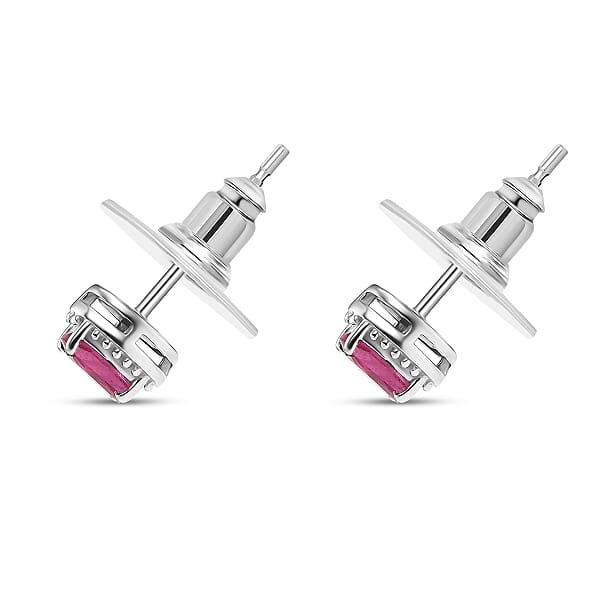 Shop Lc D'Joy Niassa Ruby (FF) White Zircon 3.10 Ctw Sea Waves Stud Earrings Ring And Pendant Necklace 20 Inches In Rhodium Over Sterling Silver