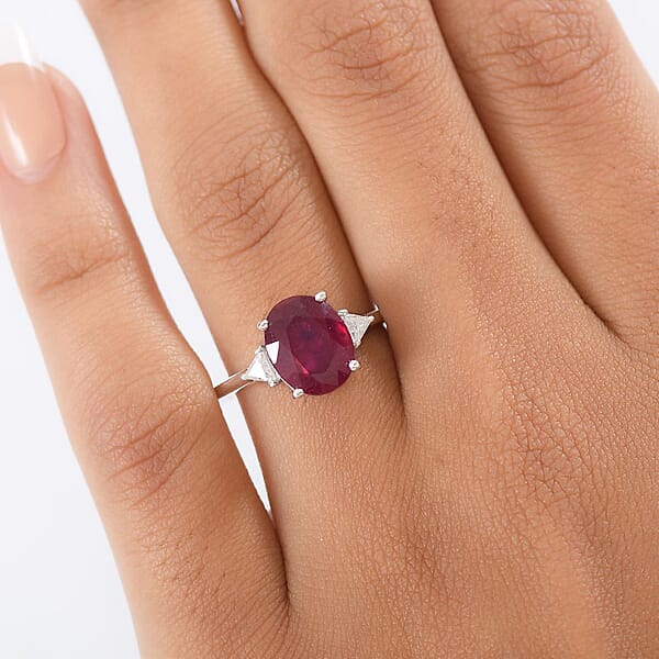 Shop Lc D'Joy Niassa Ruby Moissanite Trinity Ring In Rhodium Over Sterling Silver 4.00 Ctw