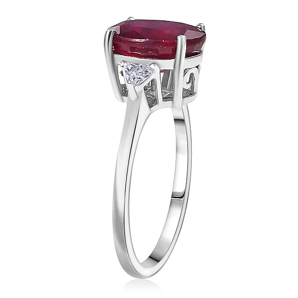 Shop Lc D'Joy Niassa Ruby Moissanite Trinity Ring In Rhodium Over Sterling Silver 4.00 Ctw