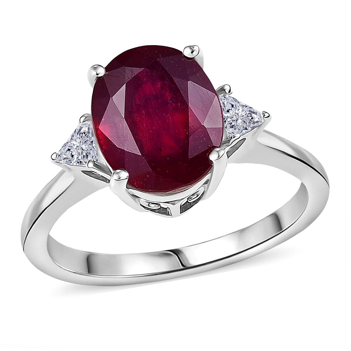 shop lc D'Joy Niassa Ruby Moissanite Trinity Ring in Rhodium Over Sterling Silver 4.00 ctw