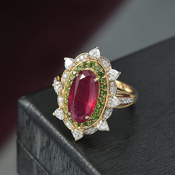 Shop Lc D Joy Niassa Ruby Multi Gemstone Heart Ring In 18K Vermeil YG Over Sterling Silver 6.50 Ctw
