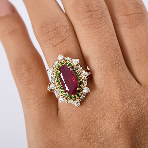 Shop Lc D Joy Niassa Ruby Multi Gemstone Heart Ring In 18K Vermeil YG Over Sterling Silver 6.50 Ctw