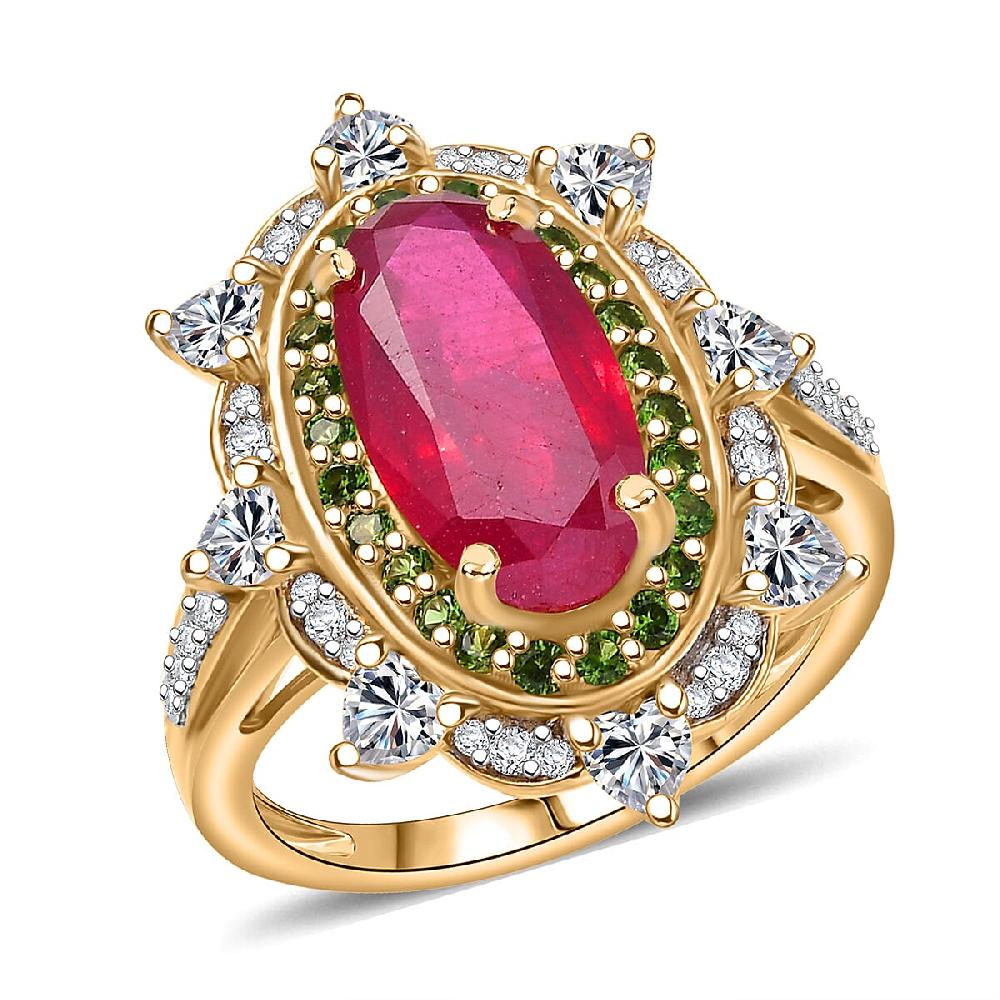 shop lc D Joy Niassa Ruby Multi Gemstone Heart Ring in 18K Vermeil YG Over Sterling Silver 6.50 ctw