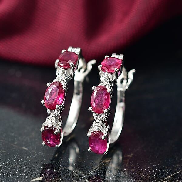 Shop Lc D'Joy Niassa Ruby White Zircon Hoop Earrings In Rhodium Over Sterling Silver 3.80 Ctw