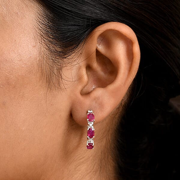 Shop Lc D'Joy Niassa Ruby White Zircon Hoop Earrings In Rhodium Over Sterling Silver 3.80 Ctw