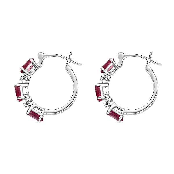 Shop Lc D'Joy Niassa Ruby White Zircon Hoop Earrings In Rhodium Over Sterling Silver 3.80 Ctw