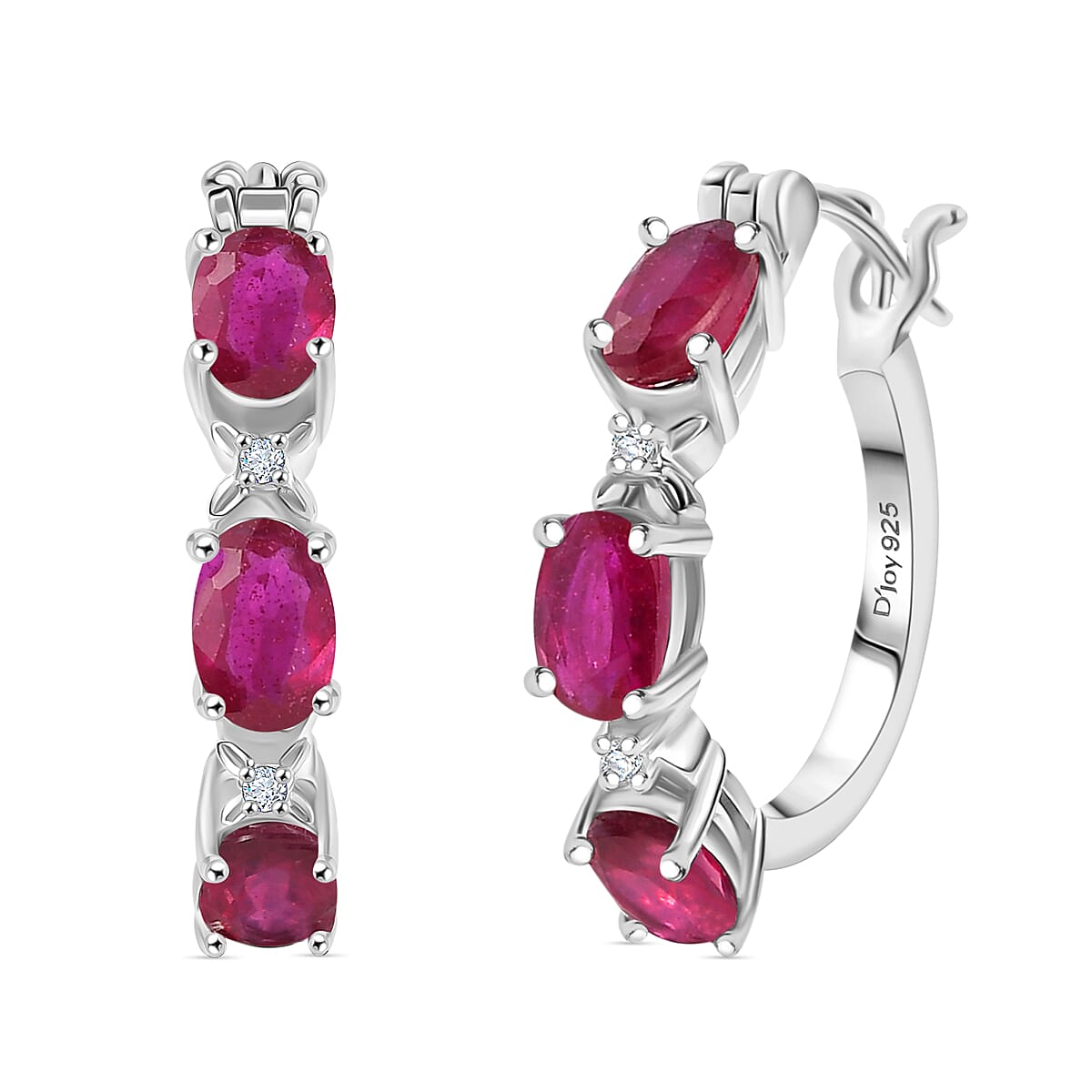 shop lc D'Joy Niassa Ruby White Zircon Hoop Earrings in Rhodium Over Sterling Silver 3.80 ctw