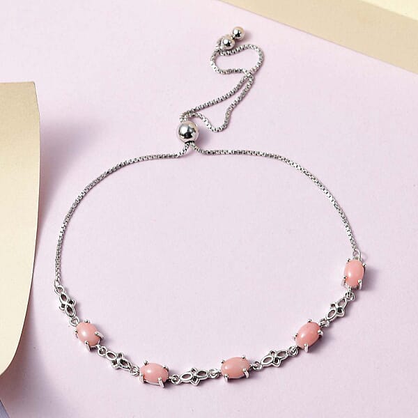 Shop Lc D'Joy Oregon Peach Opal 1.85 Ctw Bolo Bracelet In Platinum Over Sterling Silver