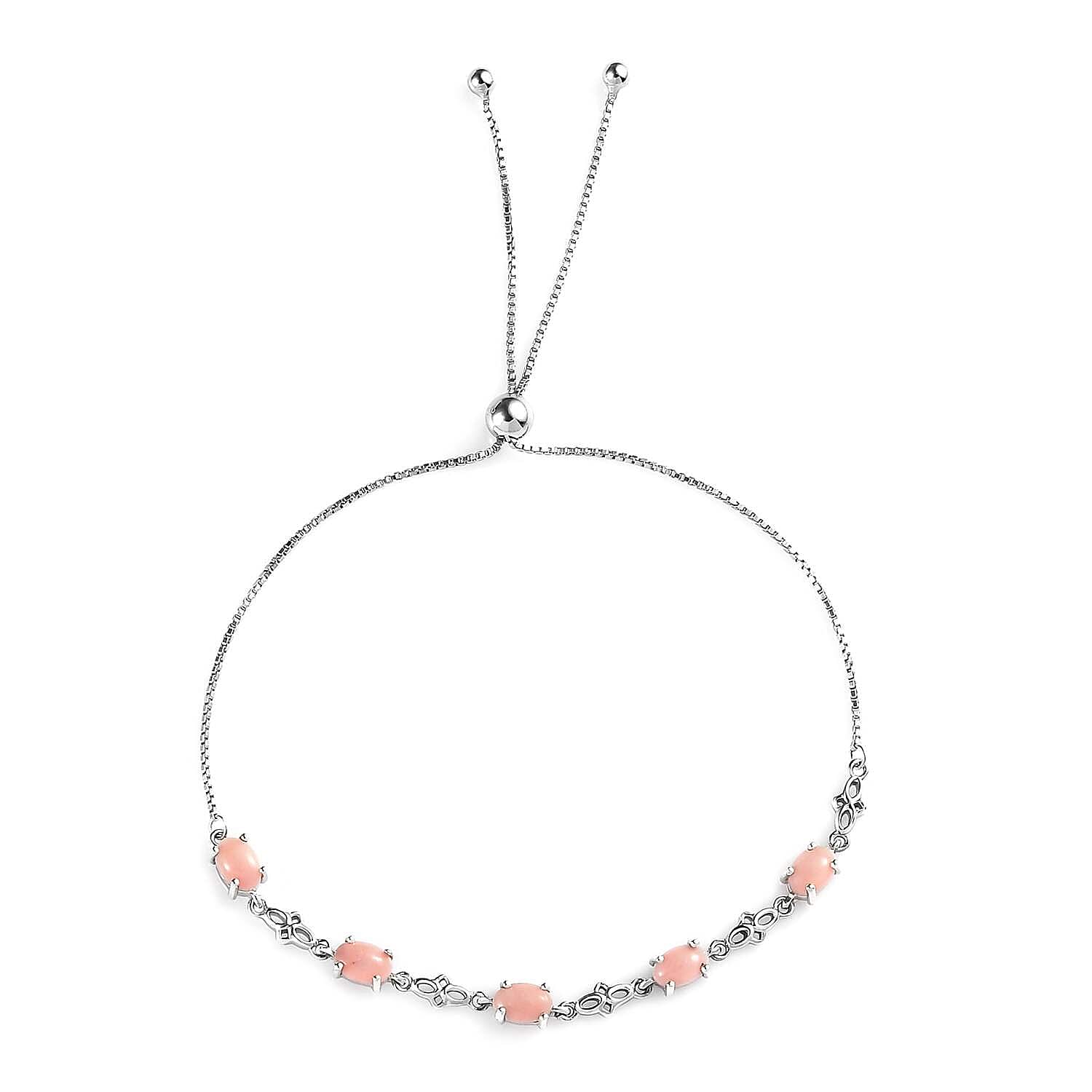 shop lc D'Joy Oregon Peach Opal 1.85 ctw Bolo Bracelet in Platinum Over Sterling Silver