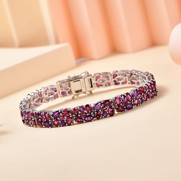 Shop Lc D'Joy Orissa Rhodolite Garnet And Amethyst Floral Garland Bracelet In Rhodium Over Sterling Silver (7.25 In) 22.40 Ctw