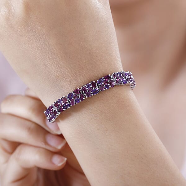 Shop Lc D'Joy Orissa Rhodolite Garnet And Amethyst Floral Garland Bracelet In Rhodium Over Sterling Silver (7.25 In) 22.40 Ctw