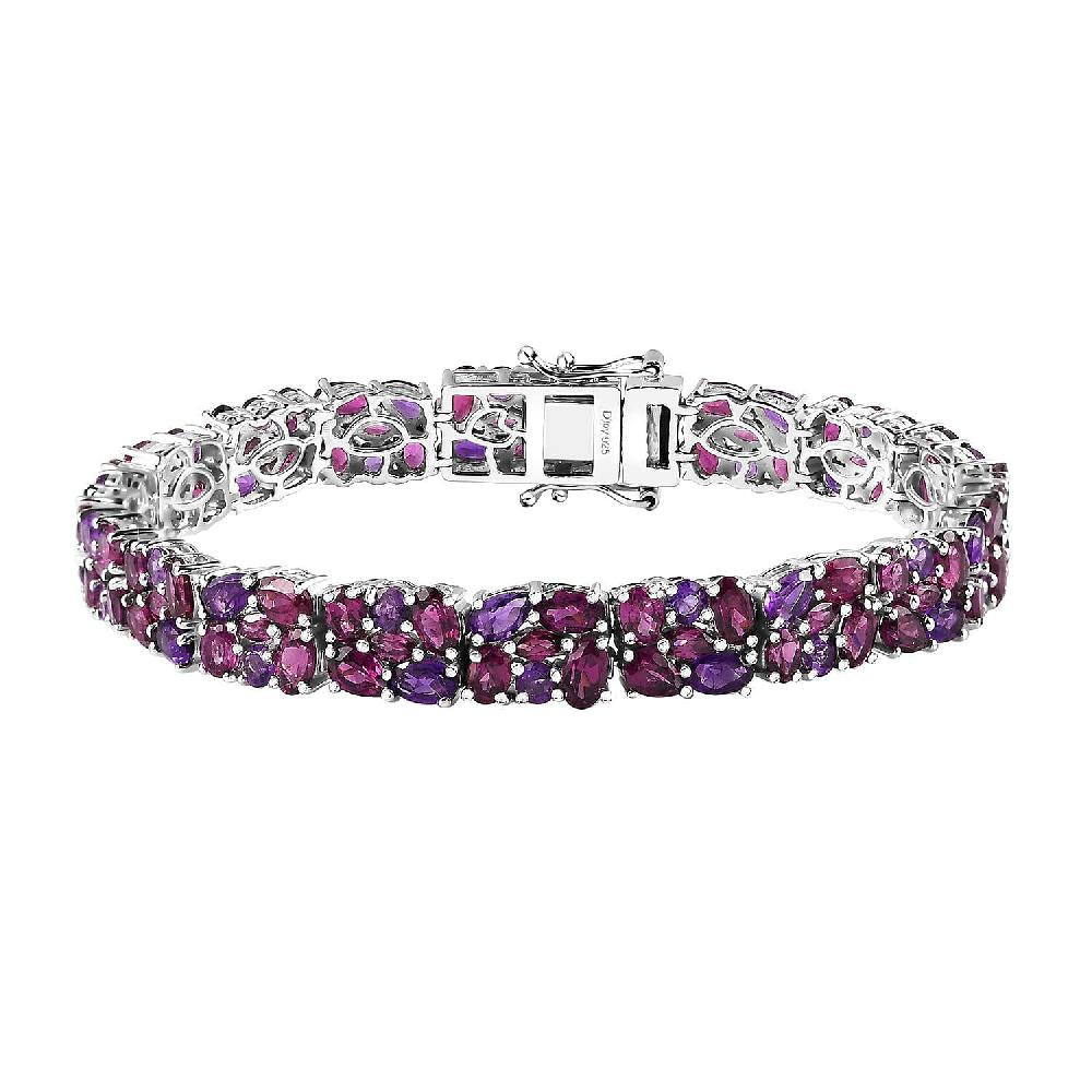 shop lc D'Joy Orissa Rhodolite Garnet and Amethyst Floral Garland Bracelet in Rhodium Over Sterling Silver (7.25 In) 22.40 ctw