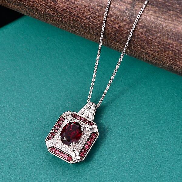 Shop Lc D'Joy Orissa Rhodolite Garnet And White Zircon 3.30 Ctw Art Deco Pendant Necklace In Rhodium Over Sterling Silver 20 Inches