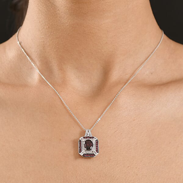 Shop Lc D'Joy Orissa Rhodolite Garnet And White Zircon 3.30 Ctw Art Deco Pendant Necklace In Rhodium Over Sterling Silver 20 Inches