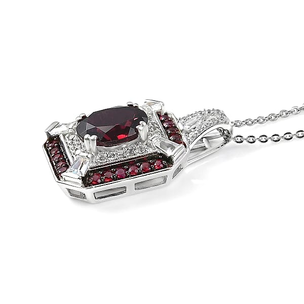 Shop Lc D'Joy Orissa Rhodolite Garnet And White Zircon 3.30 Ctw Art Deco Pendant Necklace In Rhodium Over Sterling Silver 20 Inches