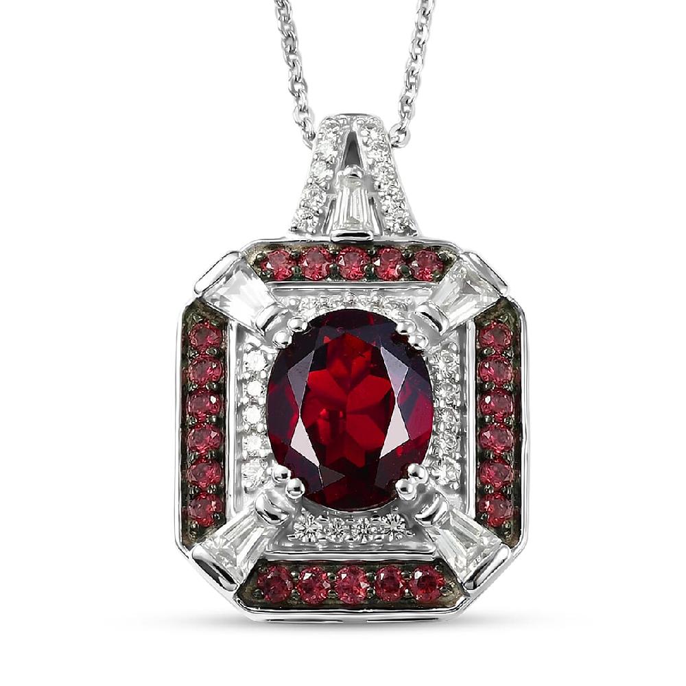 shop lc D'Joy Orissa Rhodolite Garnet and White Zircon 3.30 ctw Art Deco Pendant Necklace in Rhodium Over Sterling Silver 20 Inches