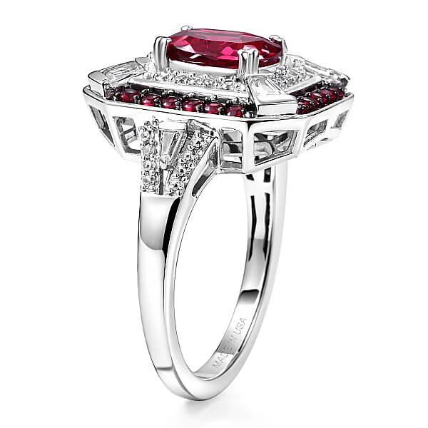 Shop Lc D'Joy Orissa Rhodolite Garnet And White Zircon 3.40 Ctw Art Deco Ring In Rhodium Over Sterling Silver
