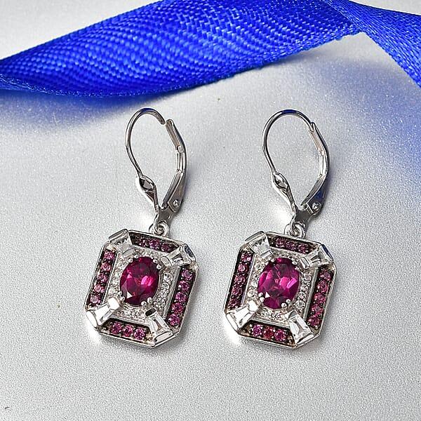 Shop Lc D'Joy Orissa Rhodolite Garnet And White Zircon 3.70 Ctw Art Deco Earrings In Rhodium Over Sterling Silver