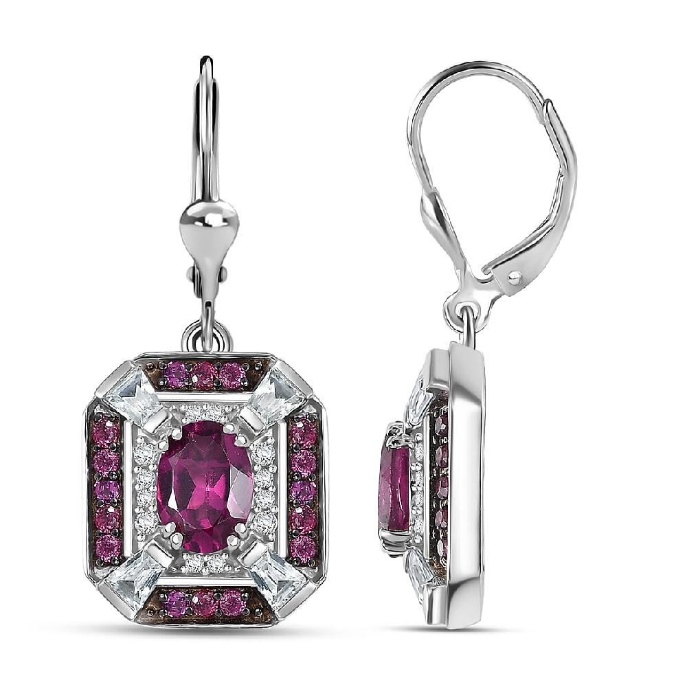 shop lc D'Joy Orissa Rhodolite Garnet and White Zircon 3.70 ctw Art Deco Earrings in Rhodium Over Sterling Silver