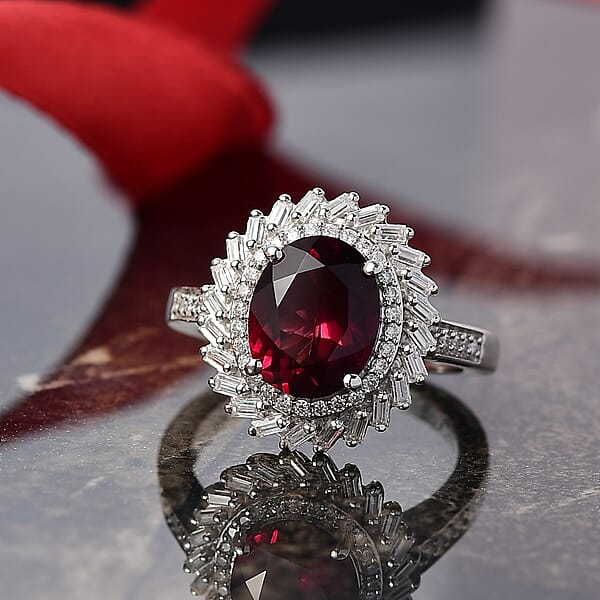 Shop Lc D'Joy Orissa Rhodolite Garnet Moissanite Starburst Ring In Rhodium Over Sterling Silver 4.00 Ctw