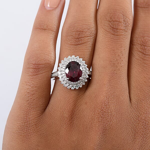 Shop Lc D'Joy Orissa Rhodolite Garnet Moissanite Starburst Ring In Rhodium Over Sterling Silver 4.00 Ctw