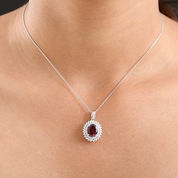Shop Lc D'Joy Orissa Rhodolite Garnet Moissanite Starburst Pendant Necklace In Rhodium Over Sterling Silver 11.10 Ctw (20 Inches)
