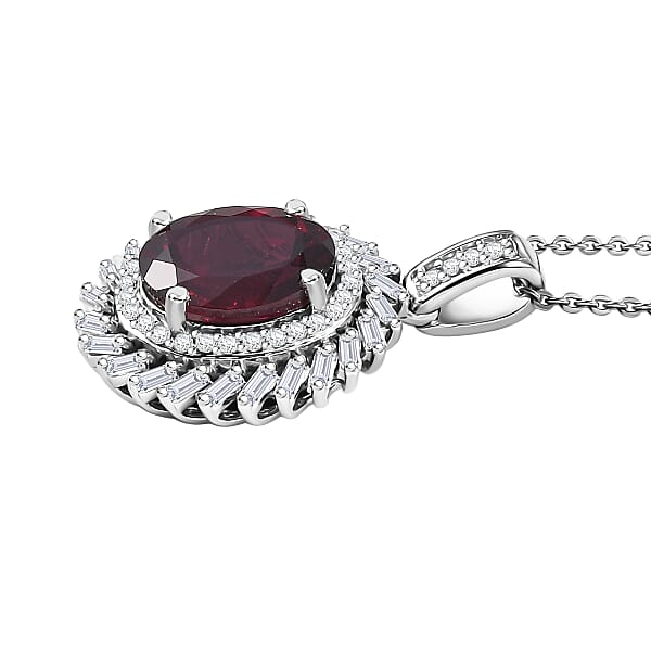 Shop Lc D'Joy Orissa Rhodolite Garnet Moissanite Starburst Pendant Necklace In Rhodium Over Sterling Silver 11.10 Ctw (20 Inches)