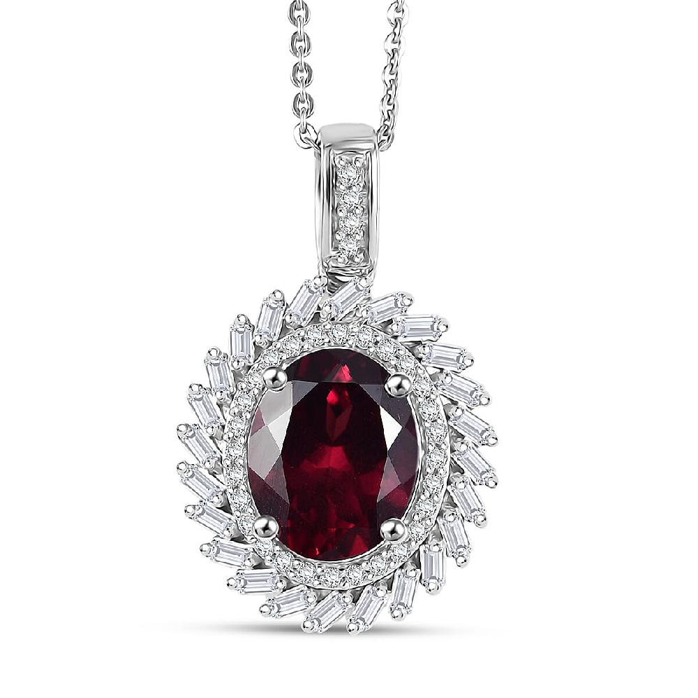 shop lc D'Joy Orissa Rhodolite Garnet Moissanite Starburst Pendant Necklace in Rhodium Over Sterling Silver 11.10 ctw (20 Inches)