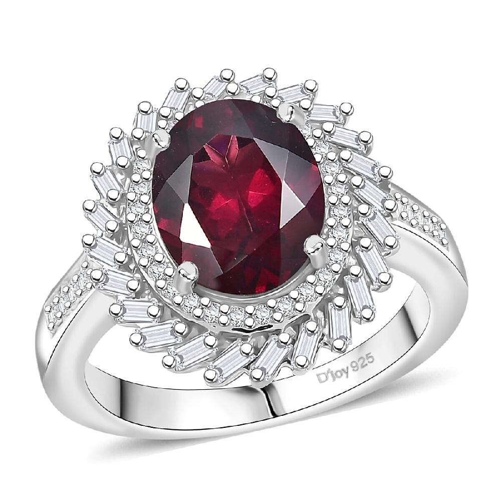 shop lc D'Joy Orissa Rhodolite Garnet Moissanite Starburst Ring in Rhodium Over Sterling Silver 4.00 ctw