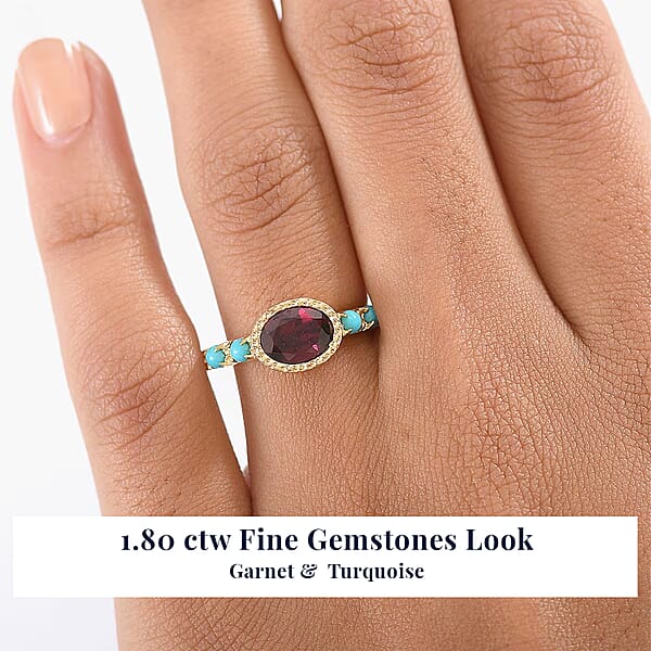Shop Lc D'Joy Orissa Rhodolite Garnet Sleeping Beauty Turquoise Ring In 18K Vermeil YG Over Sterling Silver 1.80 Ctw