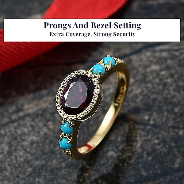 Shop Lc D'Joy Orissa Rhodolite Garnet Sleeping Beauty Turquoise Ring In 18K Vermeil YG Over Sterling Silver 1.80 Ctw