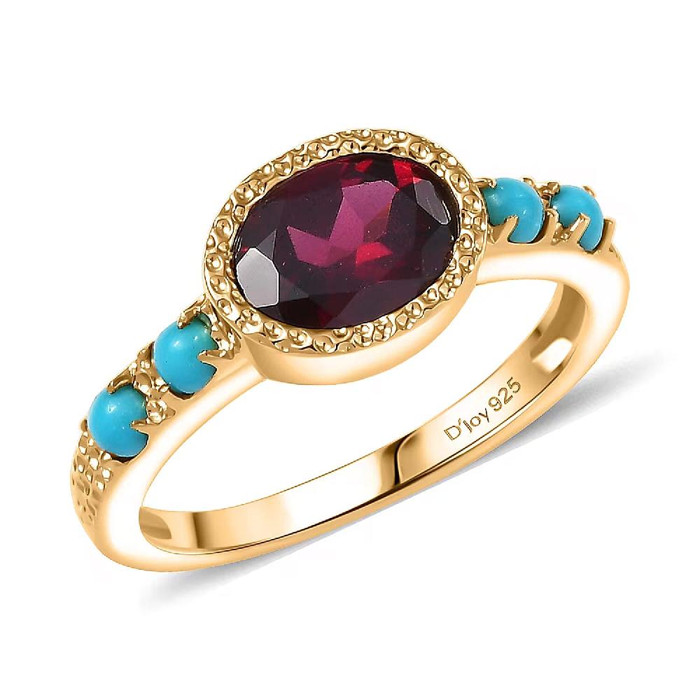 shop lc D'Joy Orissa Rhodolite Garnet Sleeping Beauty Turquoise Ring in 18K Vermeil YG Over Sterling Silver 1.80 ctw