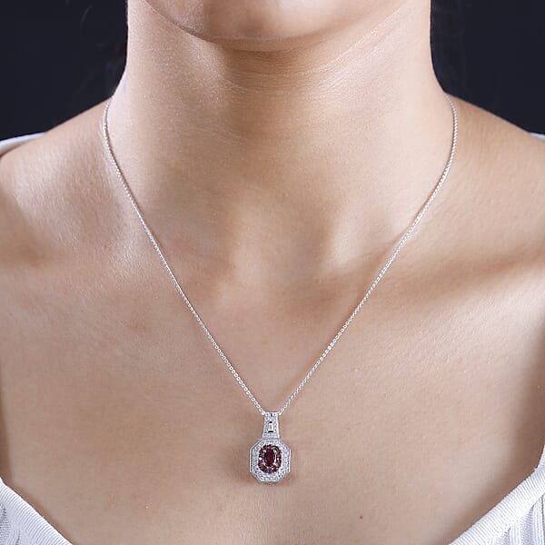 Shop Lc D'Joy Ouro Fino Rubellite And Moissanite 1.30 Ctw Art Deco Pendant Necklace In Rhodium Over Sterling Silver 20 Inches