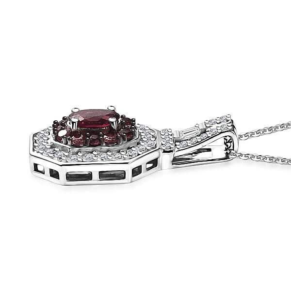 Shop Lc D'Joy Ouro Fino Rubellite And Moissanite 1.30 Ctw Art Deco Pendant Necklace In Rhodium Over Sterling Silver 20 Inches