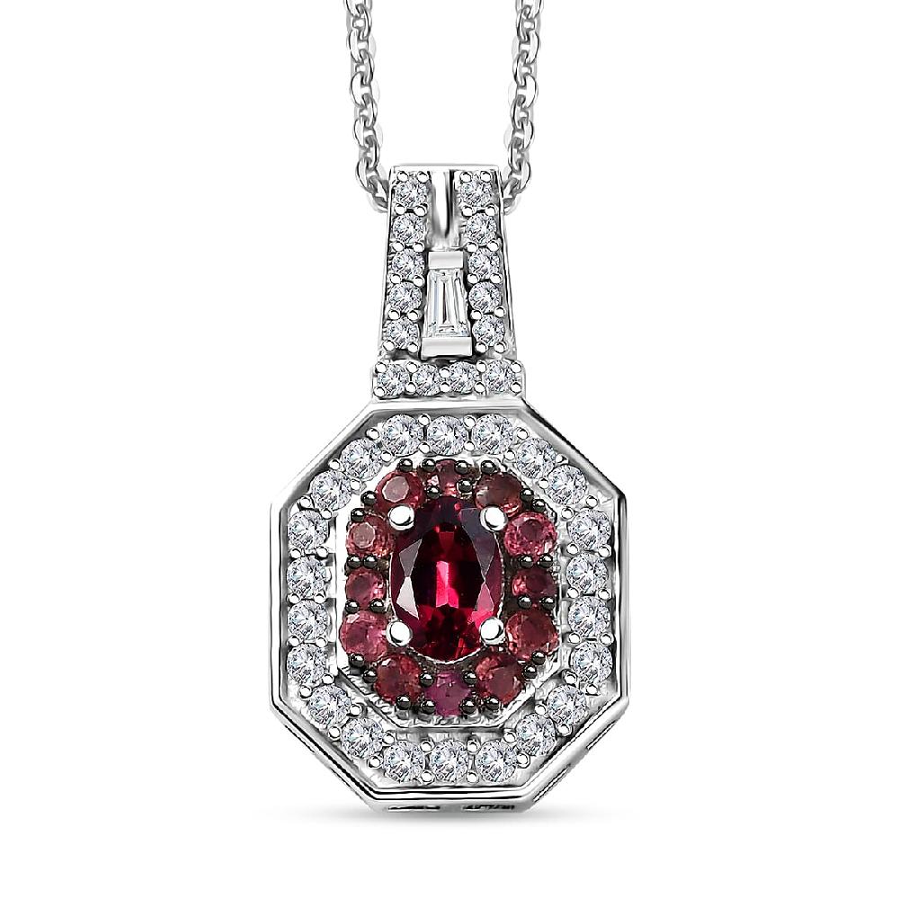 shop lc D'Joy Ouro Fino Rubellite and Moissanite 1.30 ctw Art Deco Pendant Necklace in Rhodium Over Sterling Silver 20 Inches