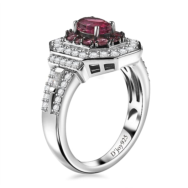 Shop Lc D'Joy Ouro Fino Rubellite And Moissanite 1.50 Ctw Art Deco Ring In Rhodium Over Sterling Silver